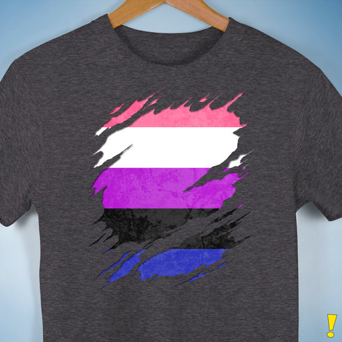 Genderfluid Pride Flag Ripped Reveal Premium Unisex T-Shirt - Dark Grey Heather