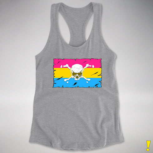Pansexual Pride Pirate Flag Racerback Tank - Heather Grey