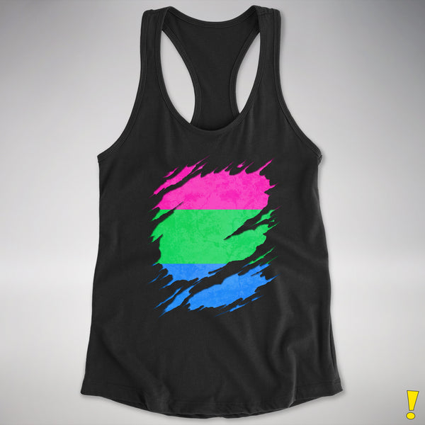 Polysexual Pride Flag Ripped Reveal Racerback Tank - Black