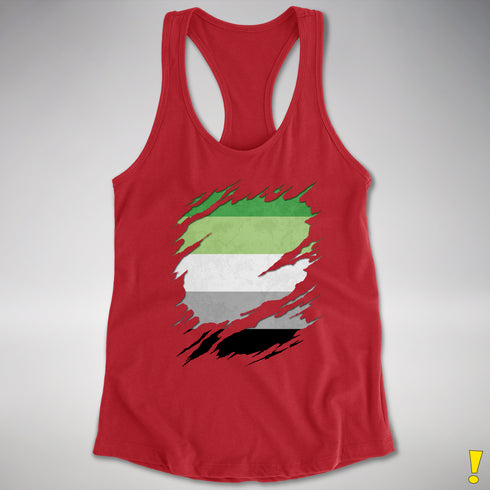 Aromantic Pride Flag Ripped Reveal Racerback Tank - Red
