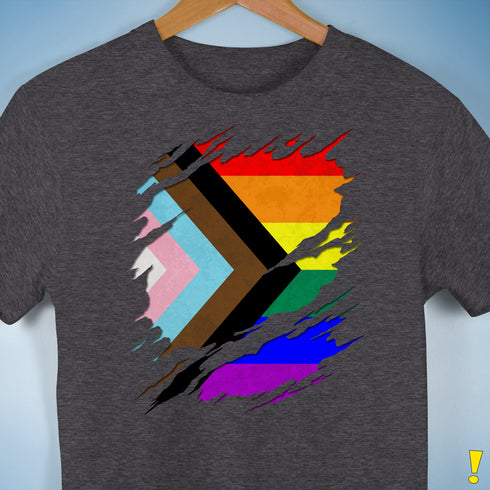 LGBTQ Progress Pride Flag Ripped Reveal Premium Unisex T-Shirt - Dark Grey Heather