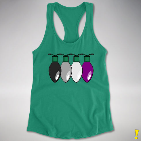 Asexual Pride Christmas Lights Racerback Tank - Kelly Green