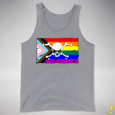 LGBTQ Progress Pride Pirate Flag Premium Tank Top - Grey Heather