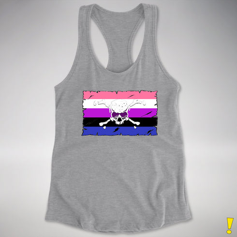 Genderfluid Pride Pirate Flag Racerback Tank - Heather Grey