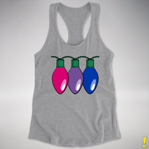 Bisexual Pride Christmas Lights Racerback Tank - Heather Grey