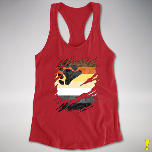 Bear Pride Flag Ripped Reveal Racerback Tank - Red
