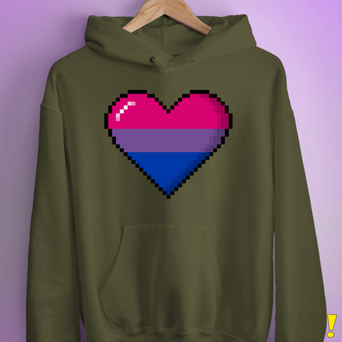 Bisexual Pride Pixel Heart Hoodie - Army