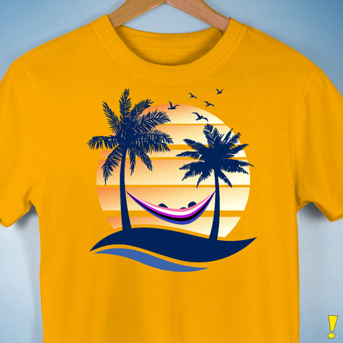 Genderfluid Pride Hammock Summer Beach Sunset Premium Unisex T-Shirt - Gold