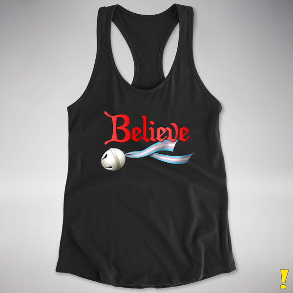Believe Transgender Pride Jingle Bell Racerback Tank - Black