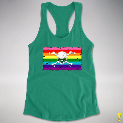 Gilbert Baker LGBTQ Pride Pirate Flag Racerback Tank - Kelly Green