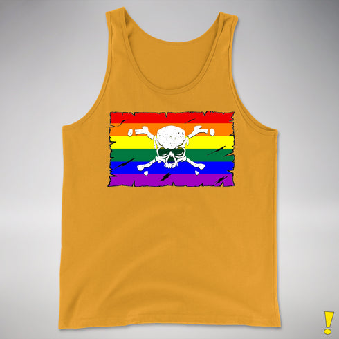 LGBTQ Rainbow Pride Pirate Flag Premium Tank Top - Gold