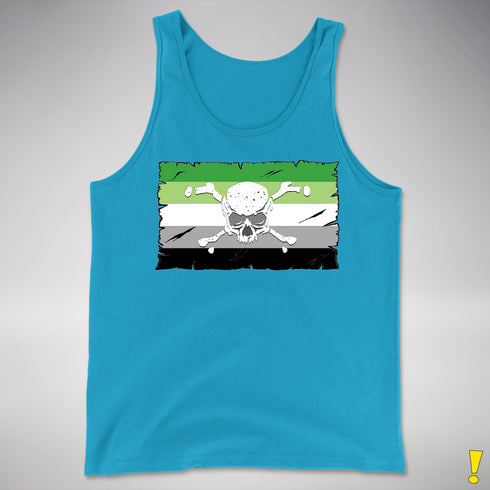 Aromantic Pride Pirate Flag Premium Tank Top - Neon Blue