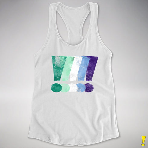 MLM Gay Pride Grunge Exclamation Points Racerback Tank - White