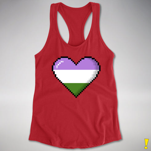 Genderqueer Pride 8-Bit Pixel Heart Racerback Tank - Red