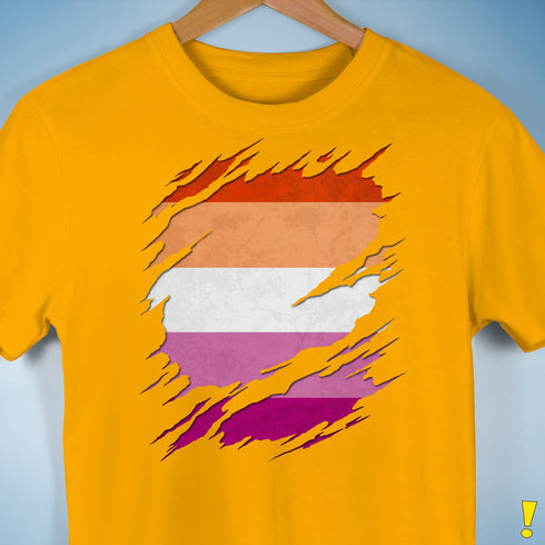 Lesbian Pride Flag Ripped Reveal Premium Unisex T-Shirt - Gold