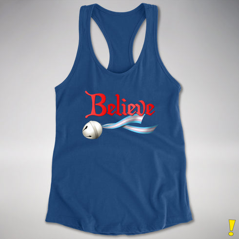 Believe Transgender Pride Jingle Bell Racerback Tank - Royal