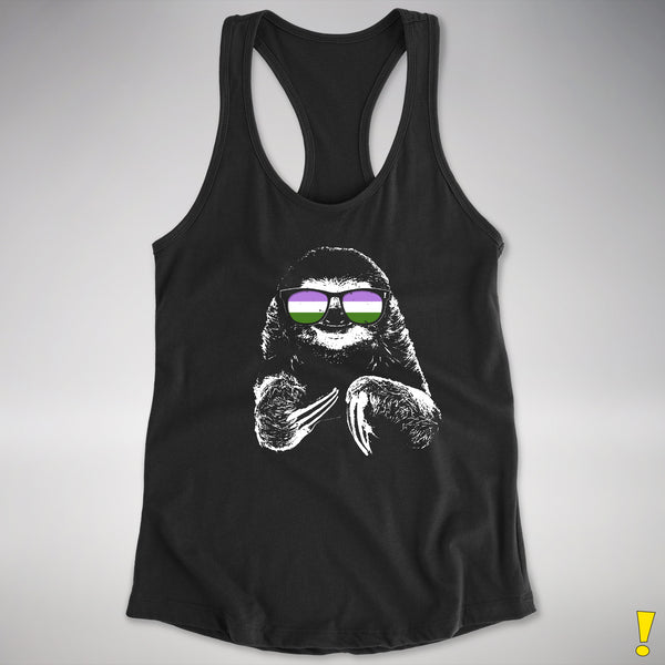 Pride Sloth Genderqueer Flag Sunglasses Women's Racerback Tank - Black