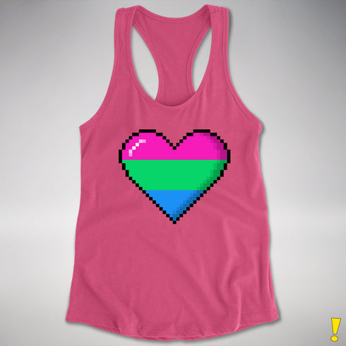 Polysexual Pride 8-Bit Pixel Heart Racerback Tank - Hot Pink