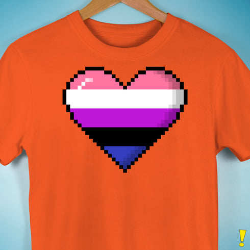 Genderfluid Pride 8-Bit Pixel Heart Premium Unisex T-Shirt - Orange