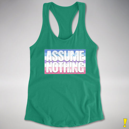 Assume Nothing Bigender Pride Flag Racerback Tank - Kelly Green