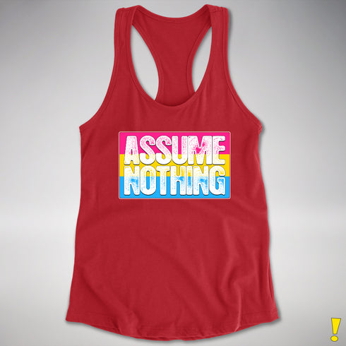Assume Nothing Pansexual Pride Flag Racerback Tank - Red