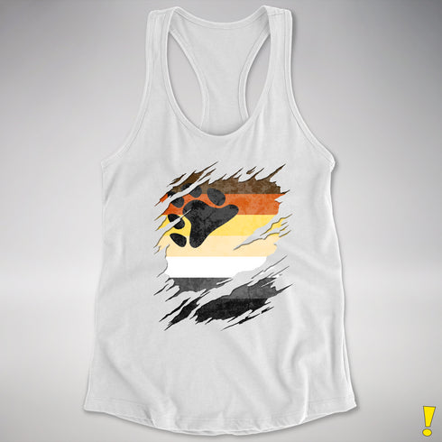 Bear Pride Flag Ripped Reveal Racerback Tank - White