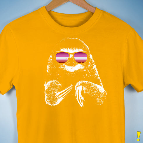 Pride Sloth Pink Lesbian Flag Sunglasses Premium Unisex T-Shirt - Gold