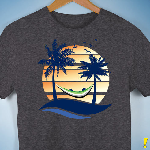 Aromantic Pride Hammock Summer Beach Sunset Premium Unisex T-Shirt - Dark Grey Heather