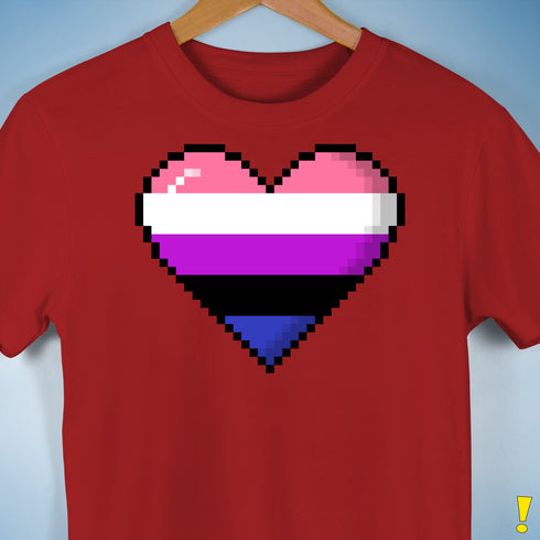 Genderfluid Pride 8-Bit Pixel Heart Premium Unisex T-Shirt - Red