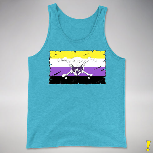 Nonbinary Pride Pirate Flag Premium Tank Top - Aqua Triblend