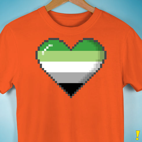 Aromantic Pride 8-Bit Pixel Heart Premium Unisex T-Shirt - Orange
