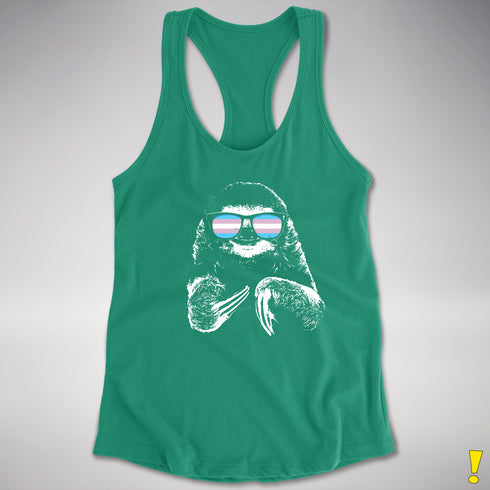 Pride Sloth Transgender Flag Sunglasses Women's Racerback Tank - Kelly Green