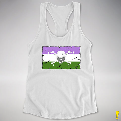 Genderqueer Pride Pirate Flag Racerback Tank - White