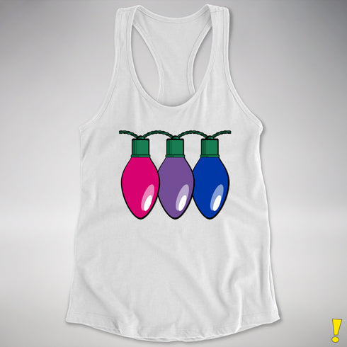 Bisexual Pride Christmas Lights Racerback Tank - White
