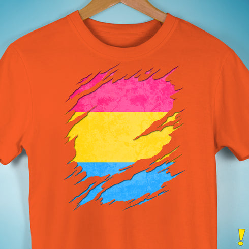 Pansexual Pride Flag Ripped Reveal Premium Unisex T-Shirt - Orange