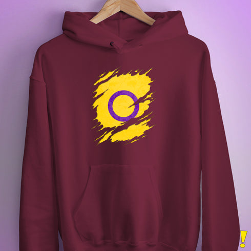 Intersex Pride Flag Ripped Reveal Hoodie - Maroon