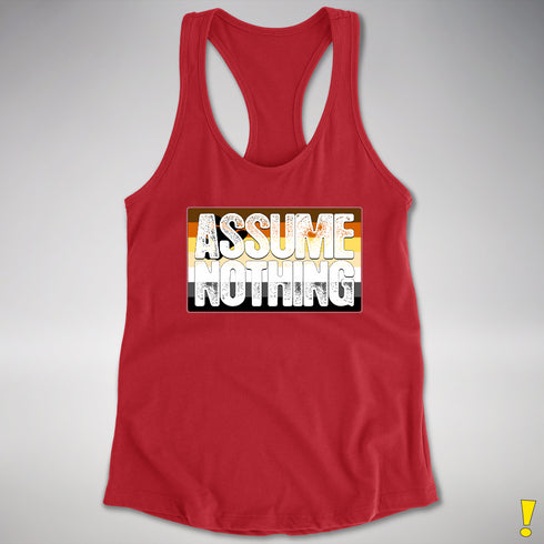 Assume Nothing Bear Pride Flag Racerback Tank - Red