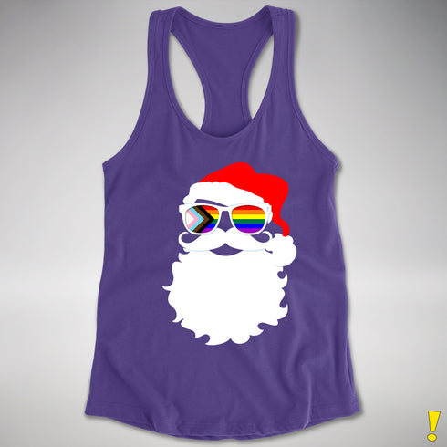 Santa’s LGBTQ Progress Pride Flag Shades Racerback Tank - Purple