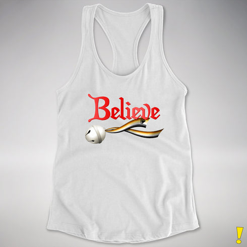 Believe Bear Pride Jingle Bell Racerback Tank - White