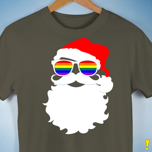 Santa’s LGBTQ Rainbow Pride Flag Shades Premium Unisex T-Shirt - Army