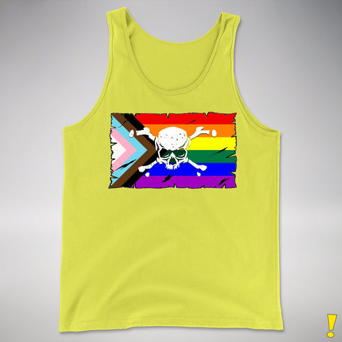 LGBTQ Progress Pride Pirate Flag Premium Tank Top - Neon Yellow