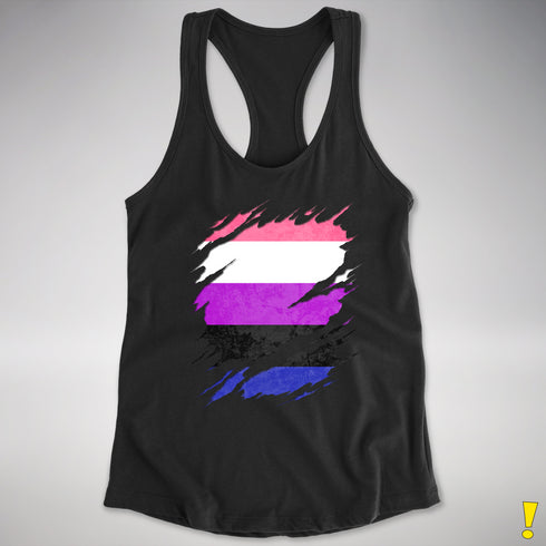 Genderfluid Pride Flag Ripped Reveal Racerback Tank - Black
