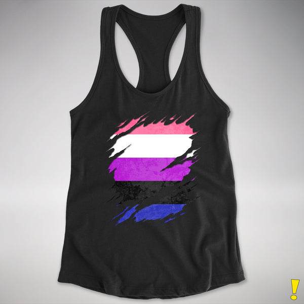 Genderfluid Pride Flag Ripped Reveal Racerback Tank - Black