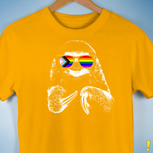 Pride Sloth LGBTQ Progress Pride Flag Sunglasses Premium Unisex - Gold