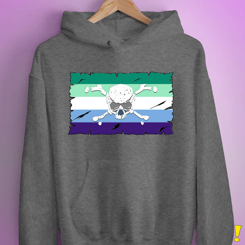 Gay Male Pride Pirate Flag Hoodie - Grey Heather