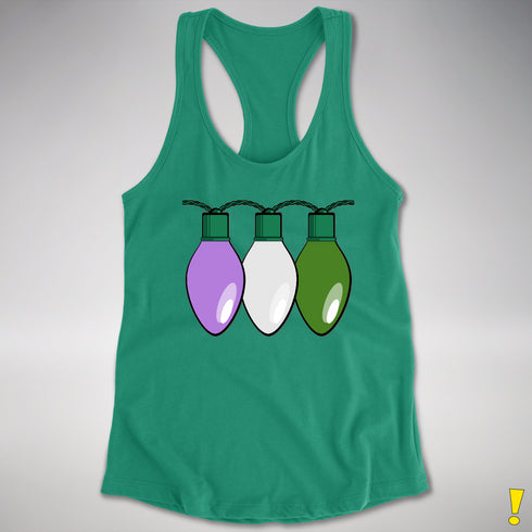 Genderqueer Pride Christmas Lights Racerback Tank - Kelly Green