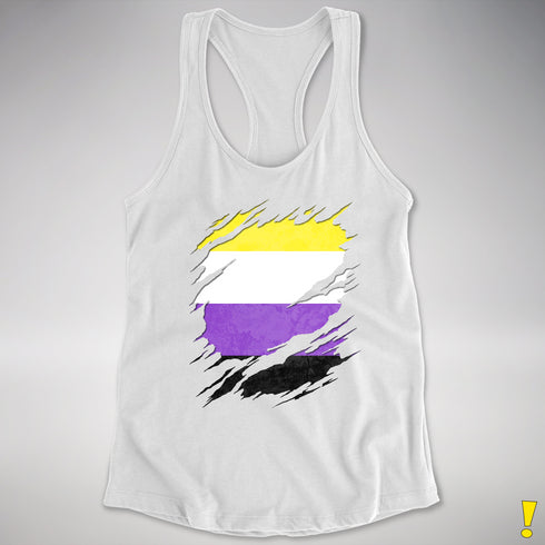 Nonbinary Pride Flag Ripped Reveal Racerback Tank - White