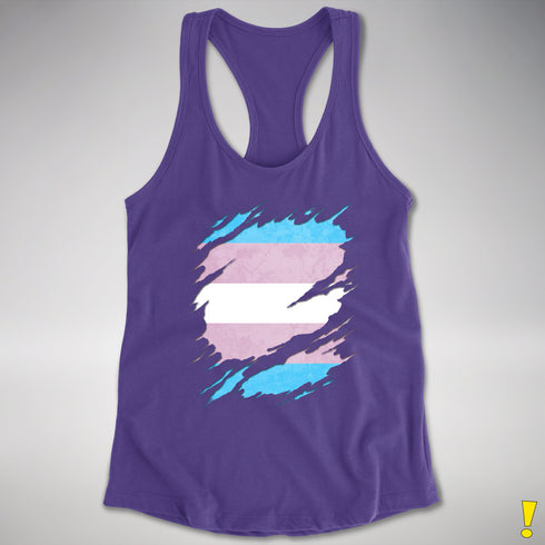 Transgender Pride Flag Ripped Reveal Racerback Tank - Purple
