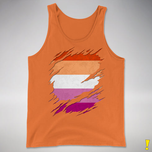 Lesbian Pride Flag Ripped Reveal Premium Tank Top - Orange