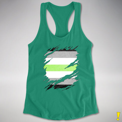 Agender Pride Flag Ripped Reveal Racerback Tank - Kelly Green